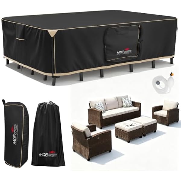 MOFCOVER black patio furniture cover 111"(L) x 74"(W) x 28"(H), fits 6-8 chairs