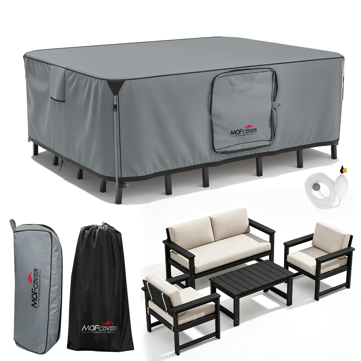 MOFCOVER Upgraded Foldable Patio Furniture Covers with Drainpipe Pipe 90"(L)x62"(W)