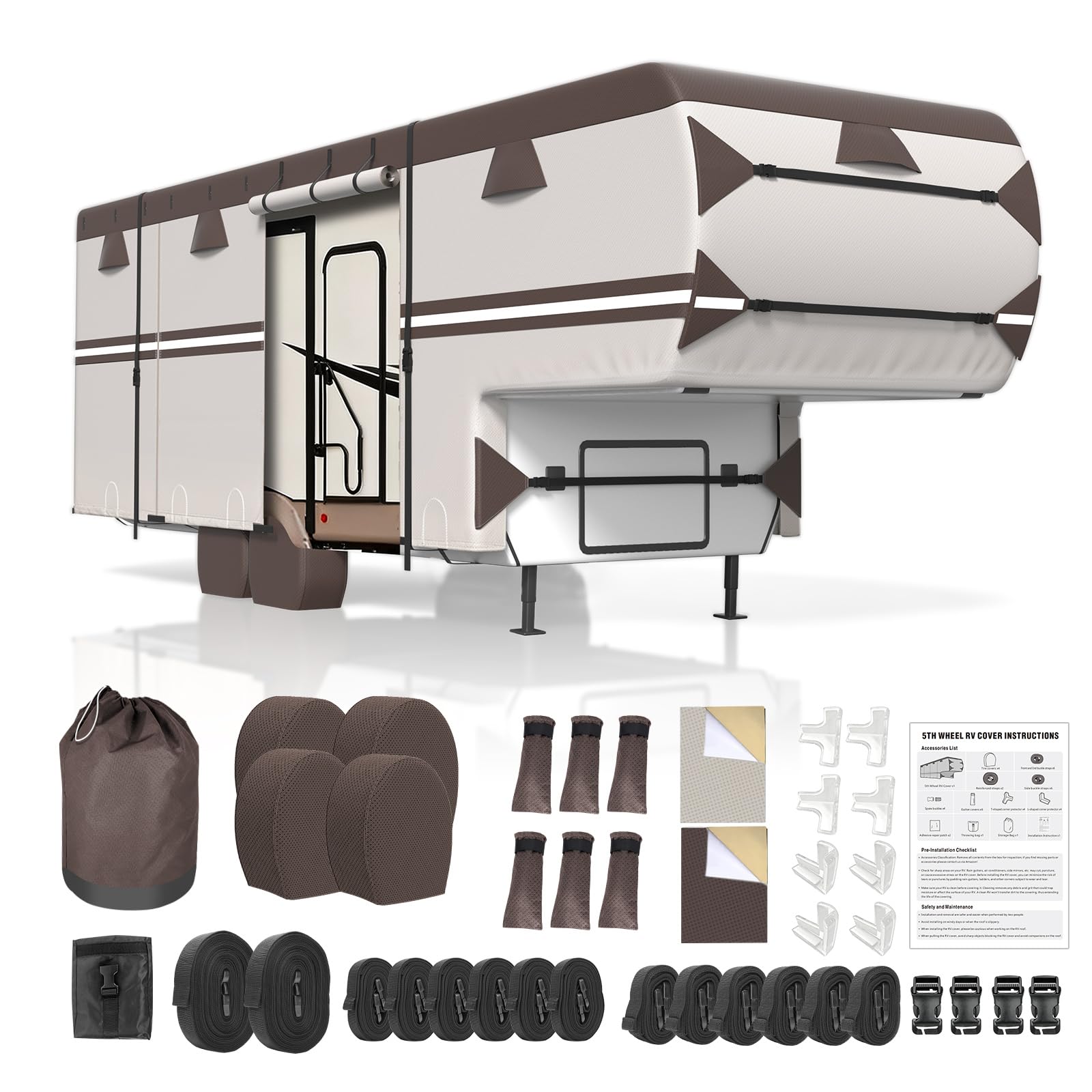 MOFCOVER 5th Wheel RV Cover 37-41ft,Chestnut brown