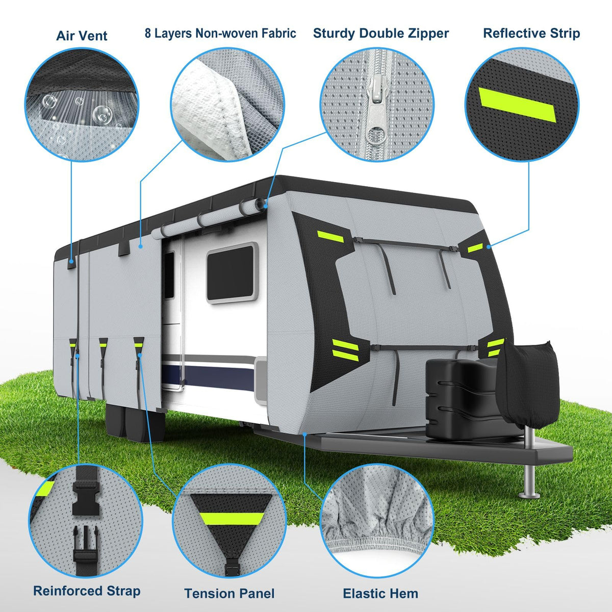 MOFCOVER 8-Layer Travel Trailer Cover – Black/Gray