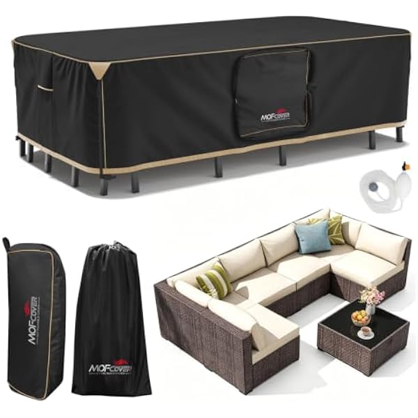 MOFCOVER black patio furniture cover 124"(L) x 71"(W) x 29"(H), fits 6-8 chairs