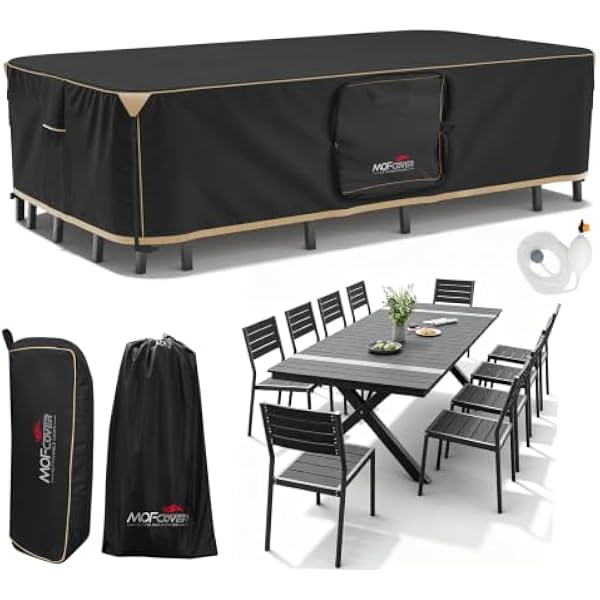 MOFCOVER black patio furniture cover 126"(L) x 63"(W) x 28"(H), fits 6-8 chairs