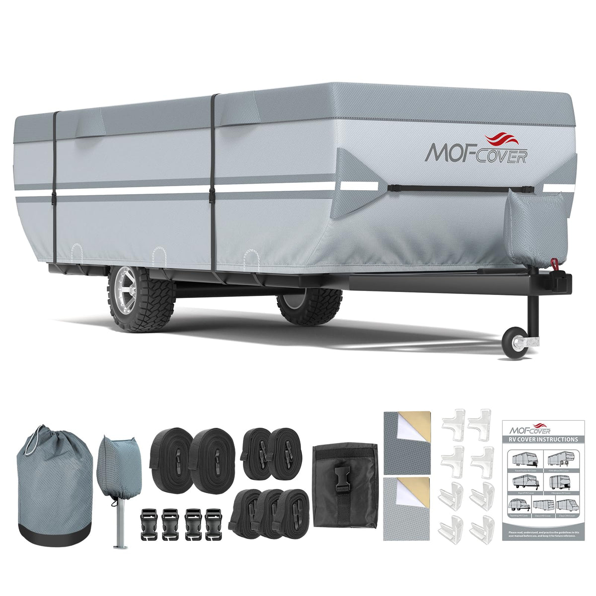 MOFCOVER 9-Layer Waterproof Pop-Up Camper Cover – Grey, 8–14 ft