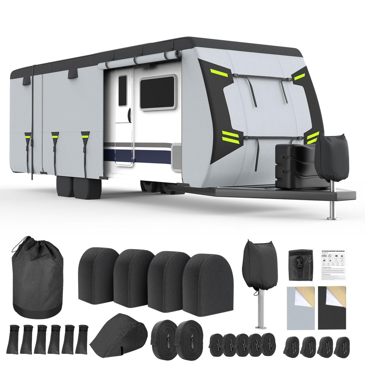 MOFCOVER 8-Layer Travel Trailer Cover – Black/Gray