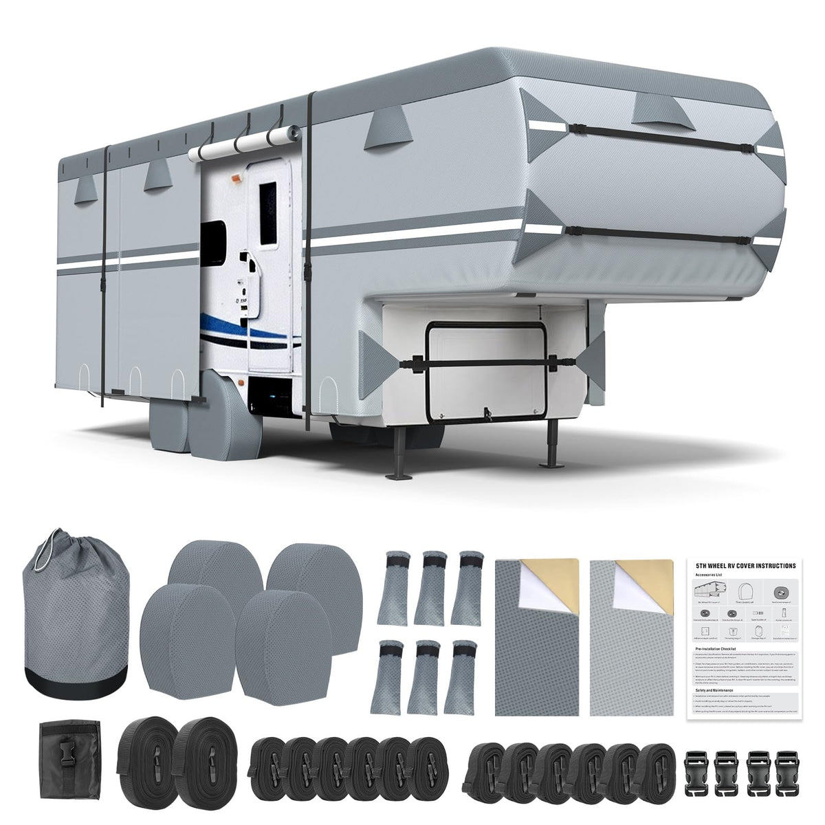 MOFCOVER 7-Layer Waterproof 5th Wheel RV Cover with 4 Tire Covers – 33–41 ft