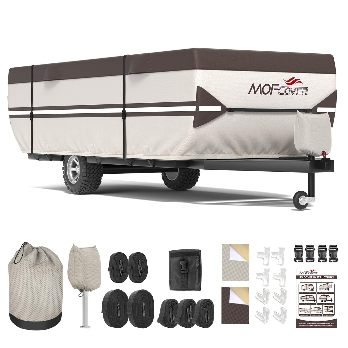 MOFCOVER 9-Layer Waterproof Pop-Up Camper Cover – Brown, 8–16 ft