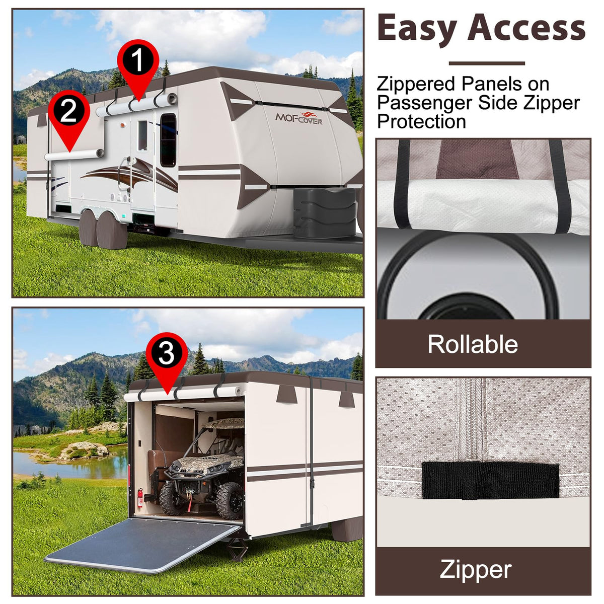 MOFCOVER 9-Layer Waterproof Travel Trailer RV Cover with 4 Tire Covers – 16–30 ft