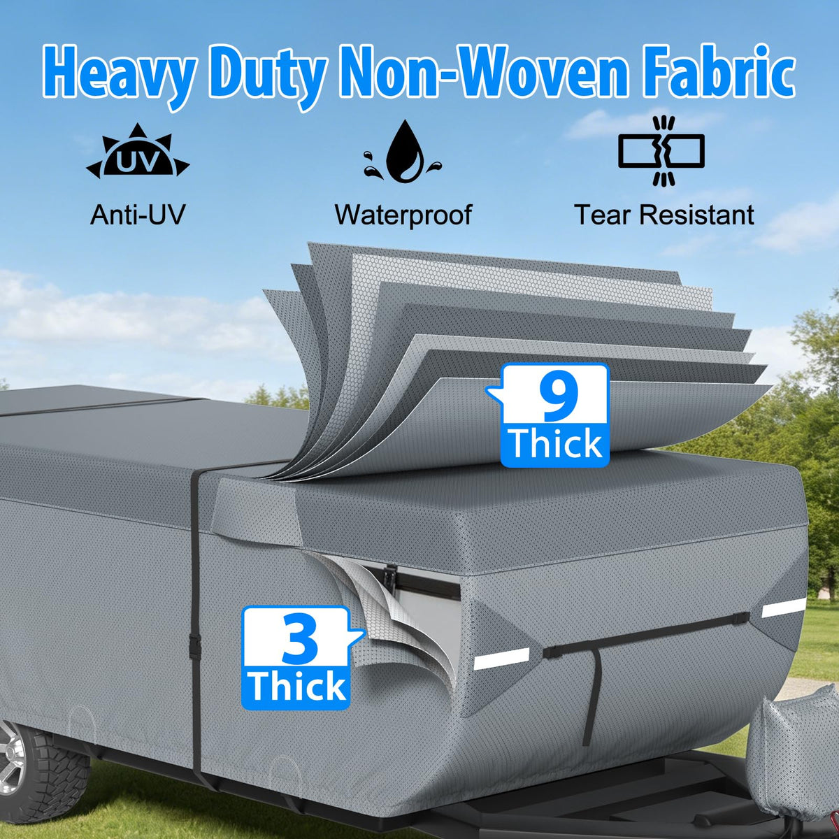MOFCOVER Pop Up Folding Camper Cover – 9-Layer Nonwoven, 8–14 ft