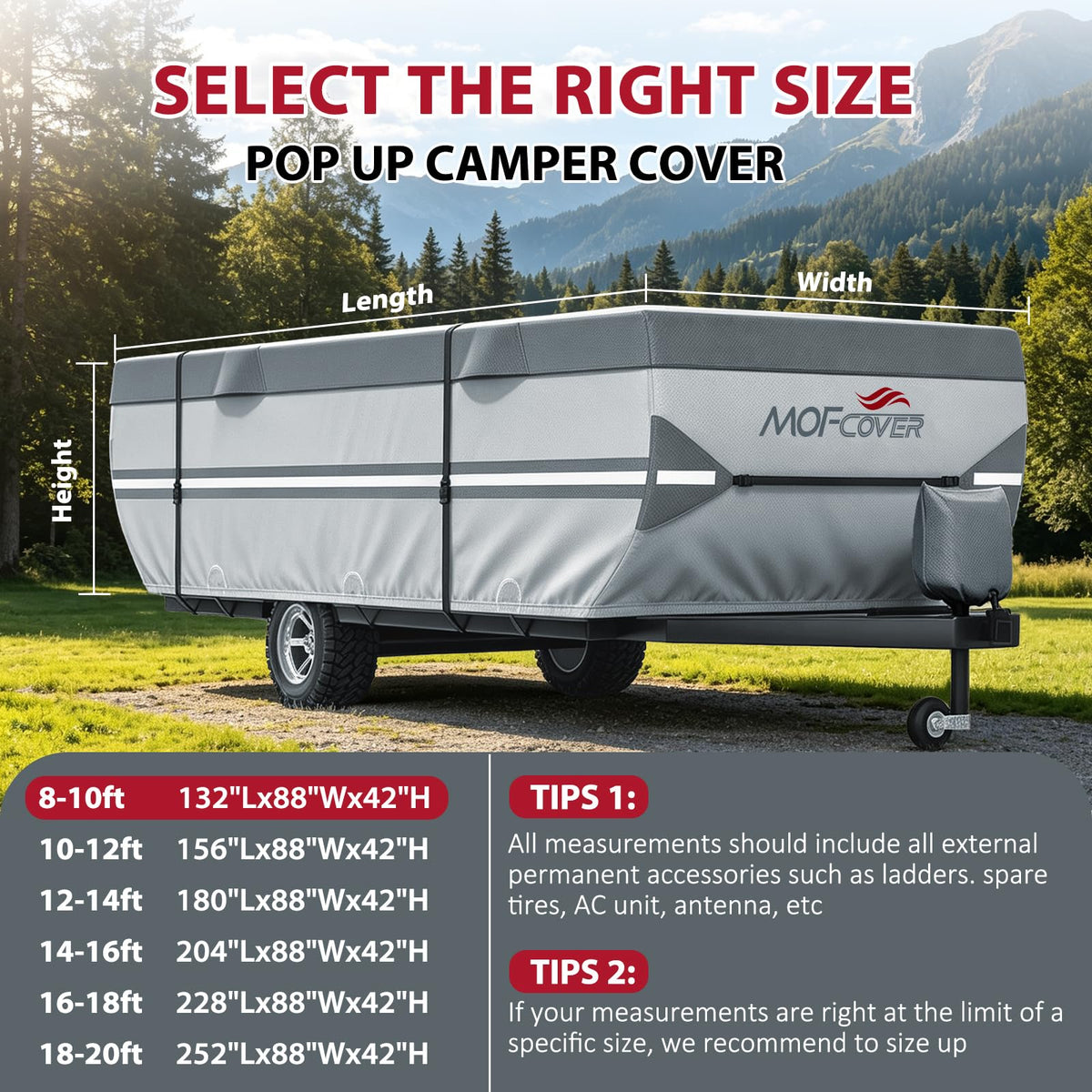 MOFCOVER 9-Layer Waterproof Pop-Up Camper Cover – Grey, 8–14 ft