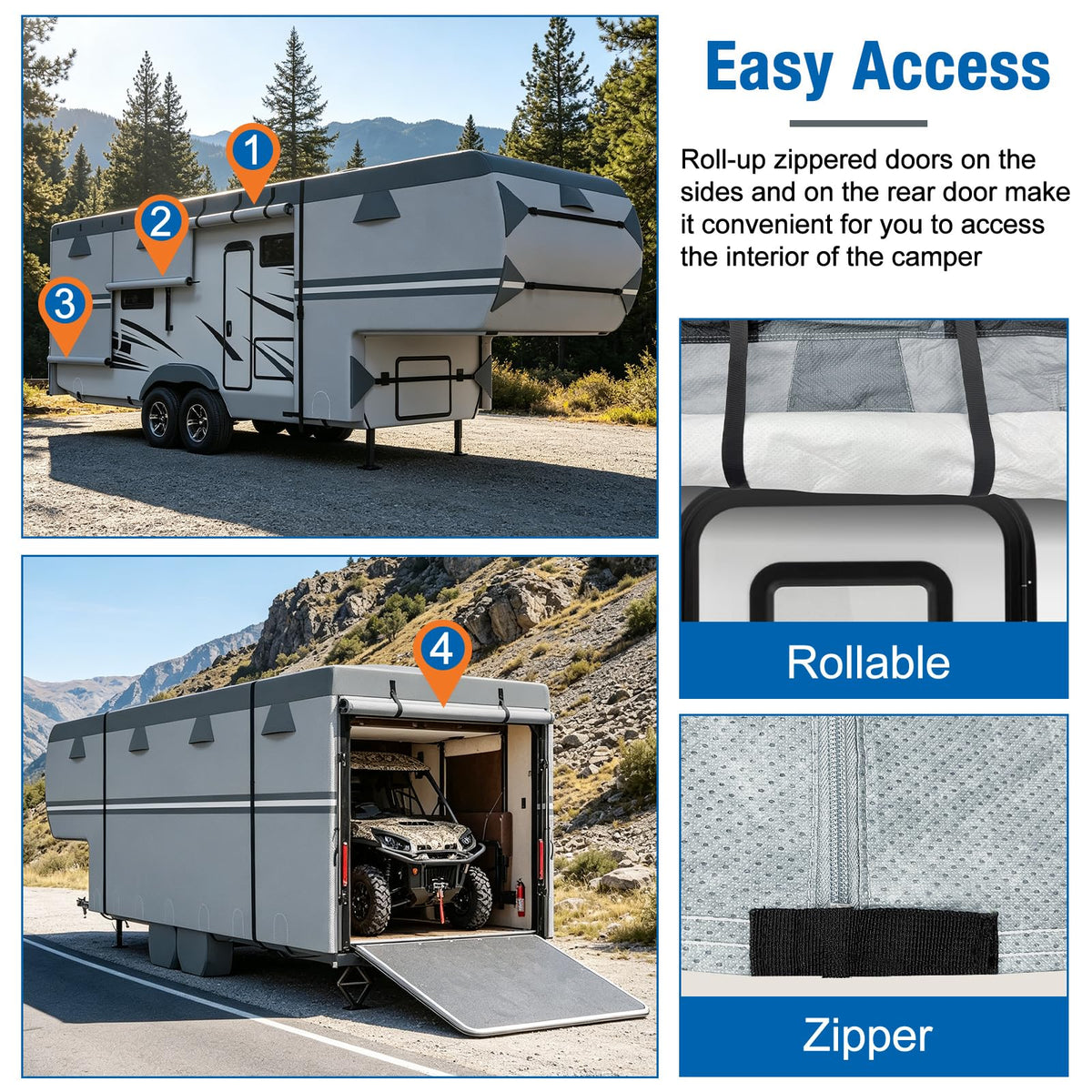 MOFCOVER 7-Layer Waterproof 5th Wheel RV Cover with 4 Tire Covers – 33–41 ft