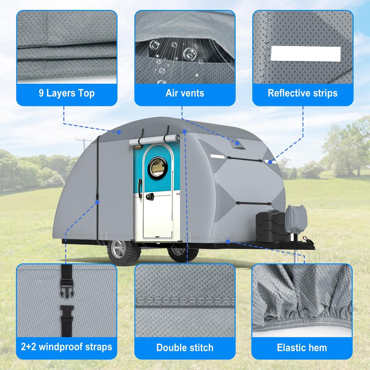 MOFCOVER Teardrop Camper Cover – Waterproof 7-Layer Nonwoven RV Cover