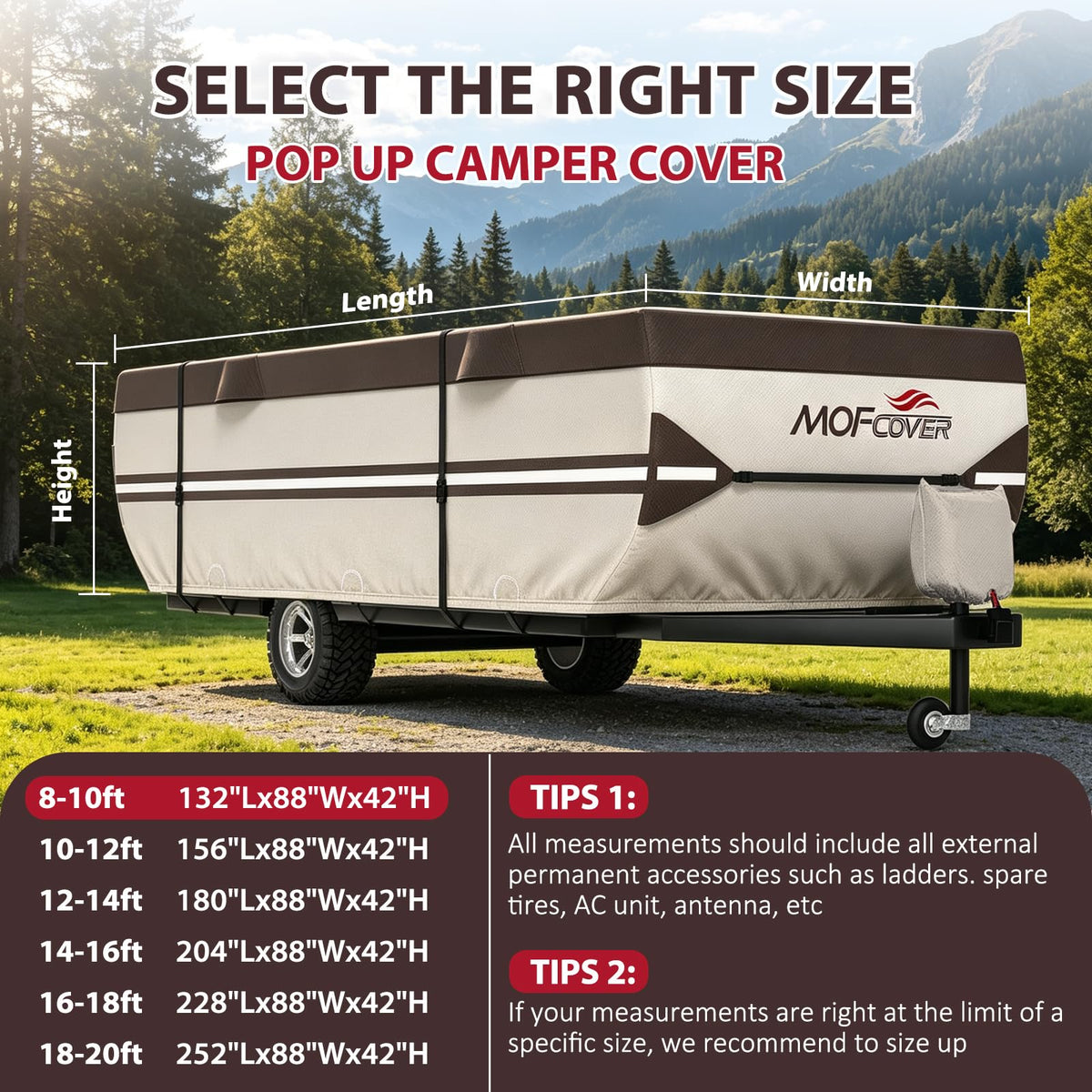 MOFCOVER 9-Layer Waterproof Pop-Up Camper Cover – Brown, 8–16 ft