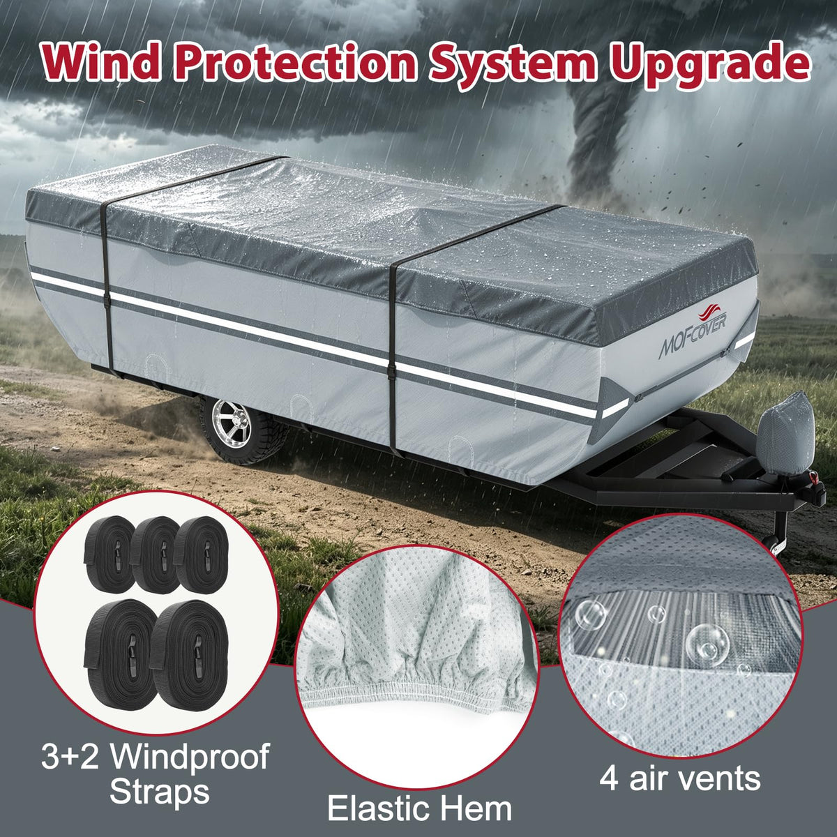 MOFCOVER 9-Layer Waterproof Pop-Up Camper Cover – Grey, 8–14 ft