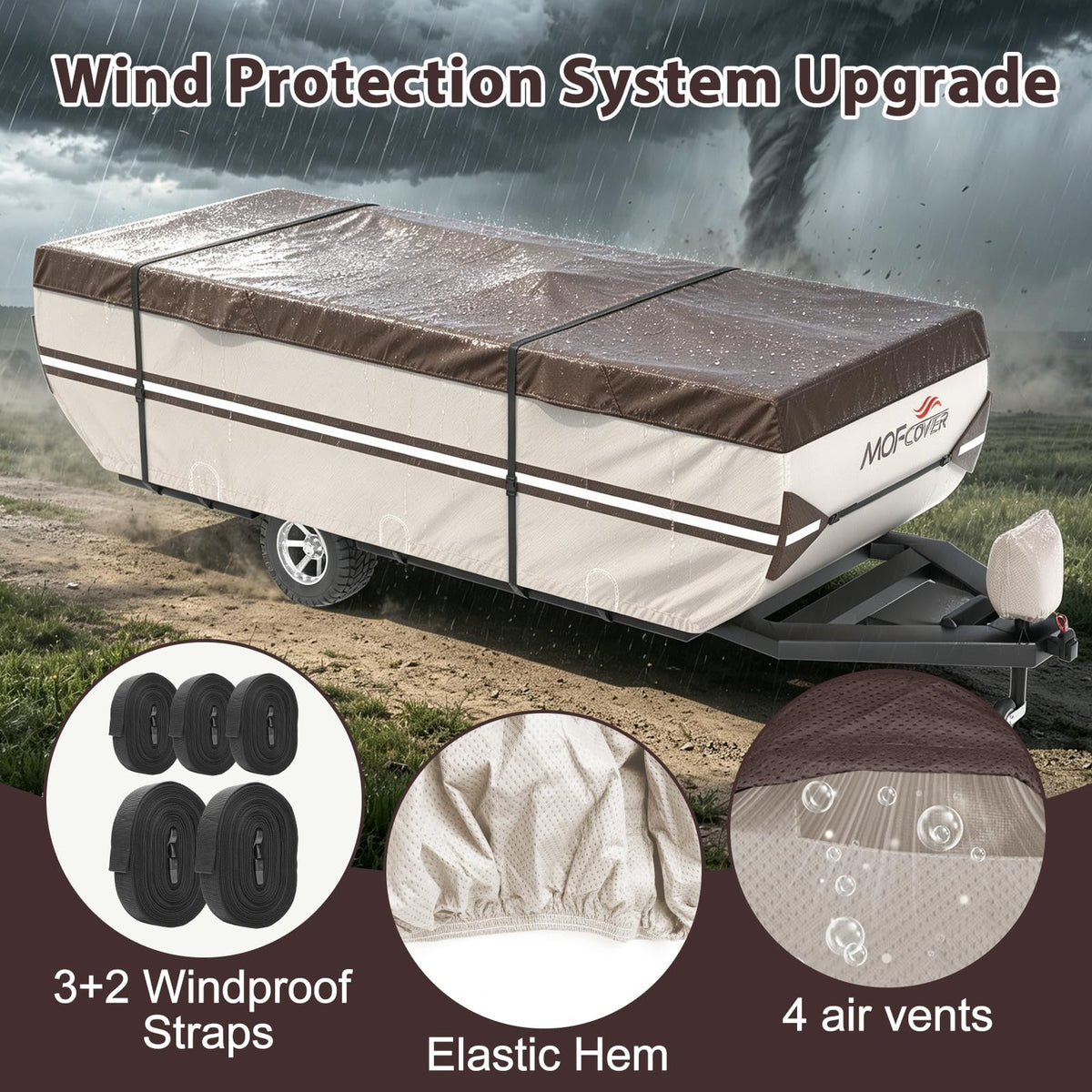 MOFCOVER 9-Layer Waterproof Pop-Up Camper Cover – Brown, 8–16 ft