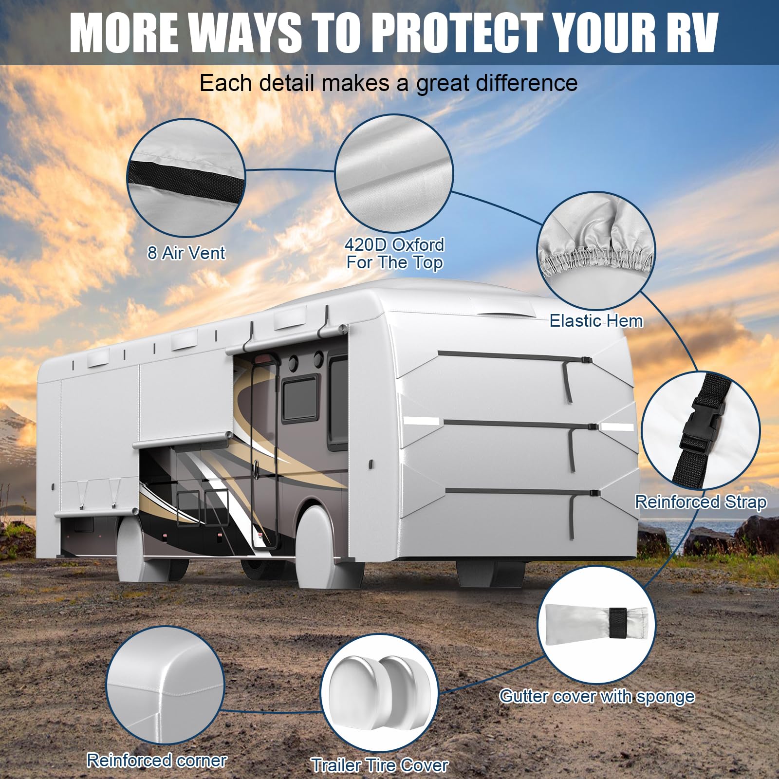 MOFCOVER Class A RV Cover 34-37ft,Oxford