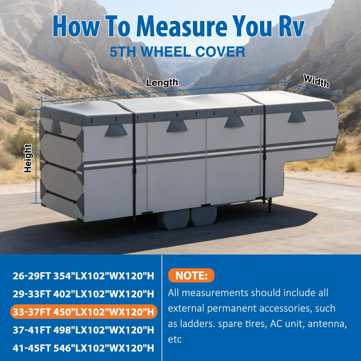 MOFCOVER 7-Layer Waterproof 5th Wheel RV Cover with 4 Tire Covers – 33–41 ft