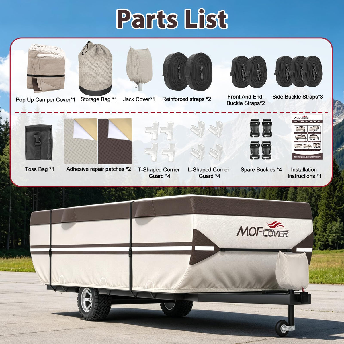 MOFCOVER 9-Layer Waterproof Pop-Up Camper Cover – Brown, 8–16 ft