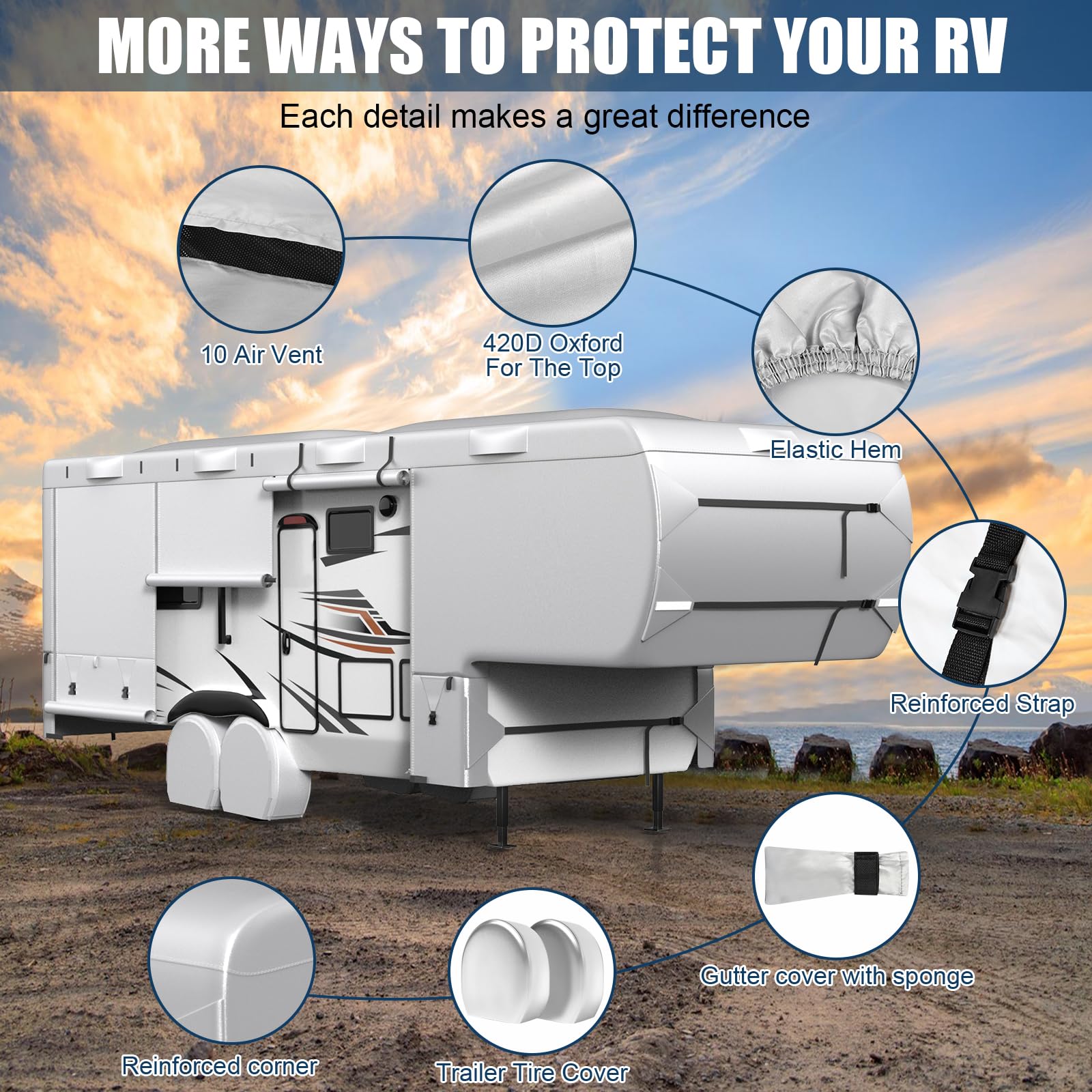 MOFCOVER 5th Wheel RV Cover 26-29ft,Oxford