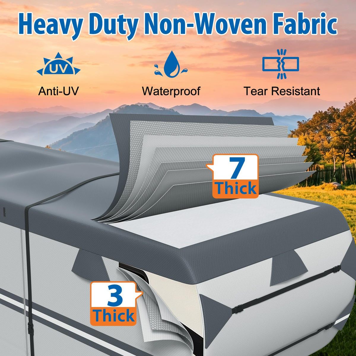 MOFCOVER 7-Layer Waterproof 5th Wheel RV Cover with 4 Tire Covers – 33–41 ft