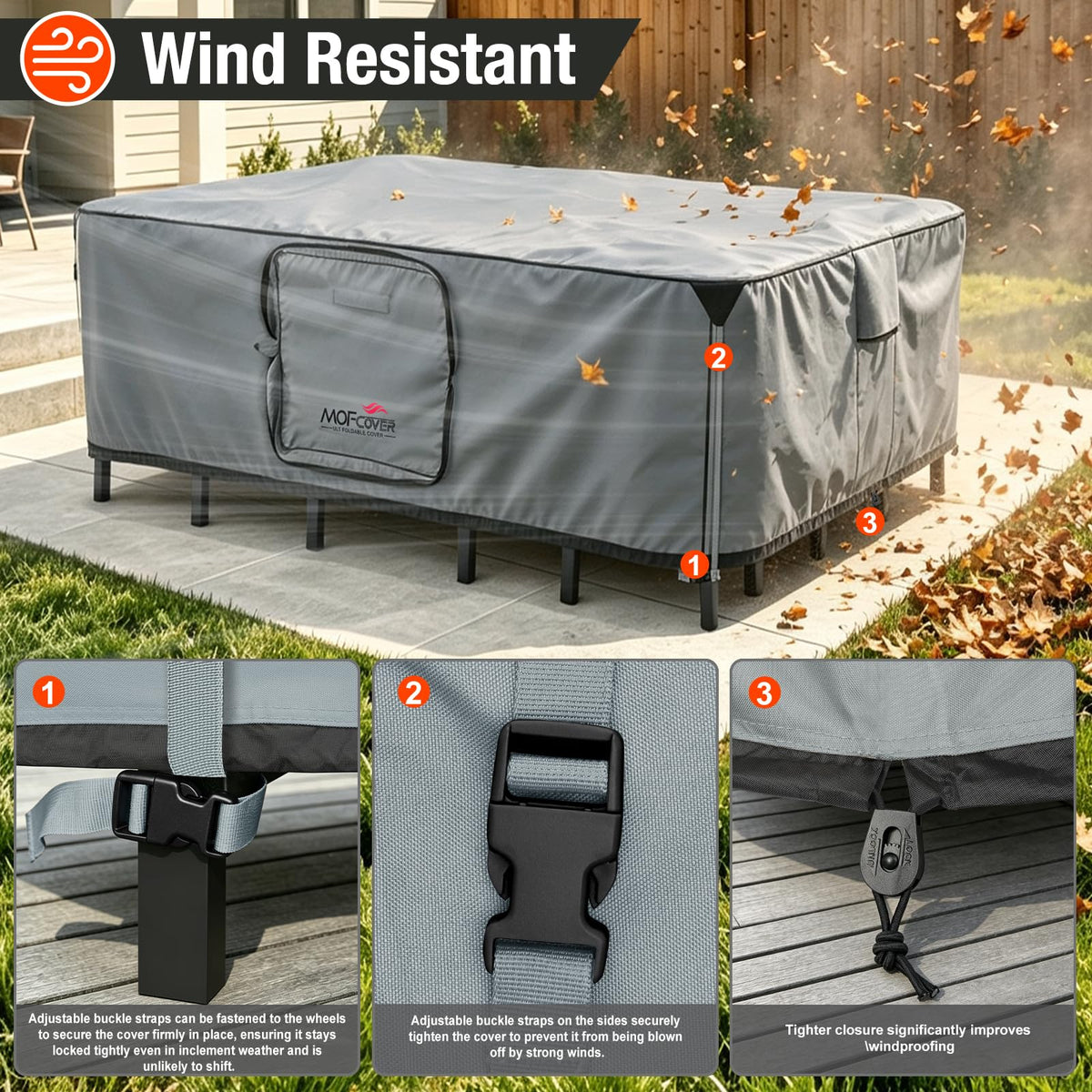 MOFCOVER Upgraded Foldable Patio Furniture Covers with Drainpipe Pipe 90"(L)x62"(W)