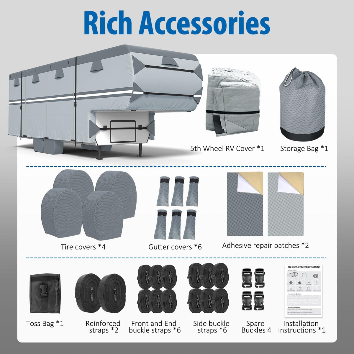 MOFCOVER 7-Layer Waterproof 5th Wheel RV Cover with 4 Tire Covers – 33–41 ft