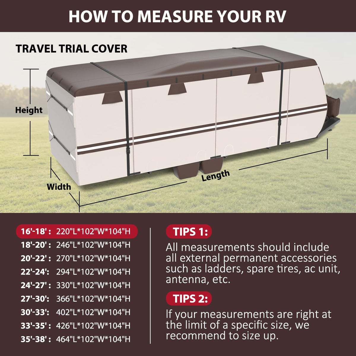 MOFCOVER 9-Layer Waterproof Travel Trailer RV Cover with 4 Tire Covers – 16–30 ft