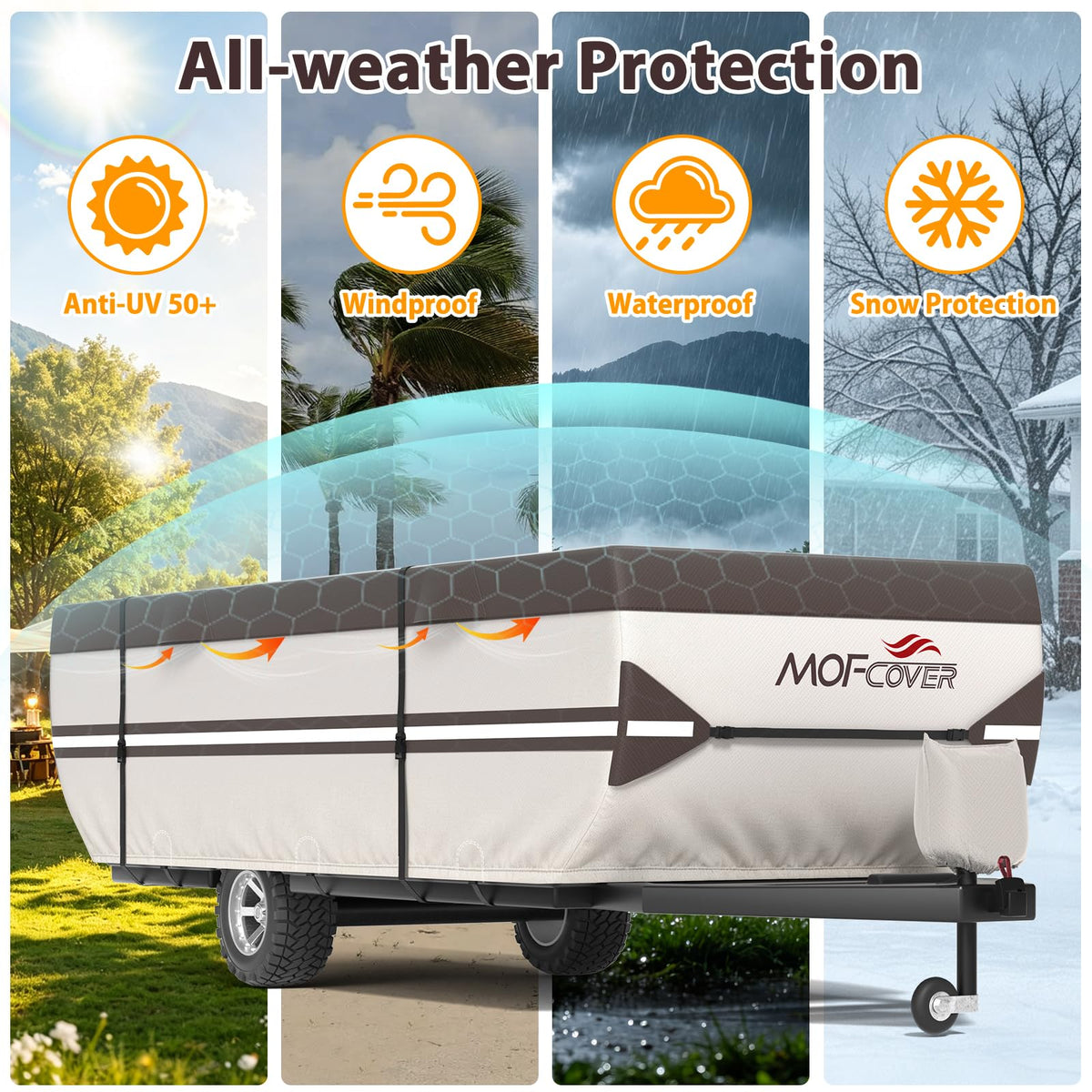 MOFCOVER 9-Layer Waterproof Pop-Up Camper Cover – Brown, 8–16 ft