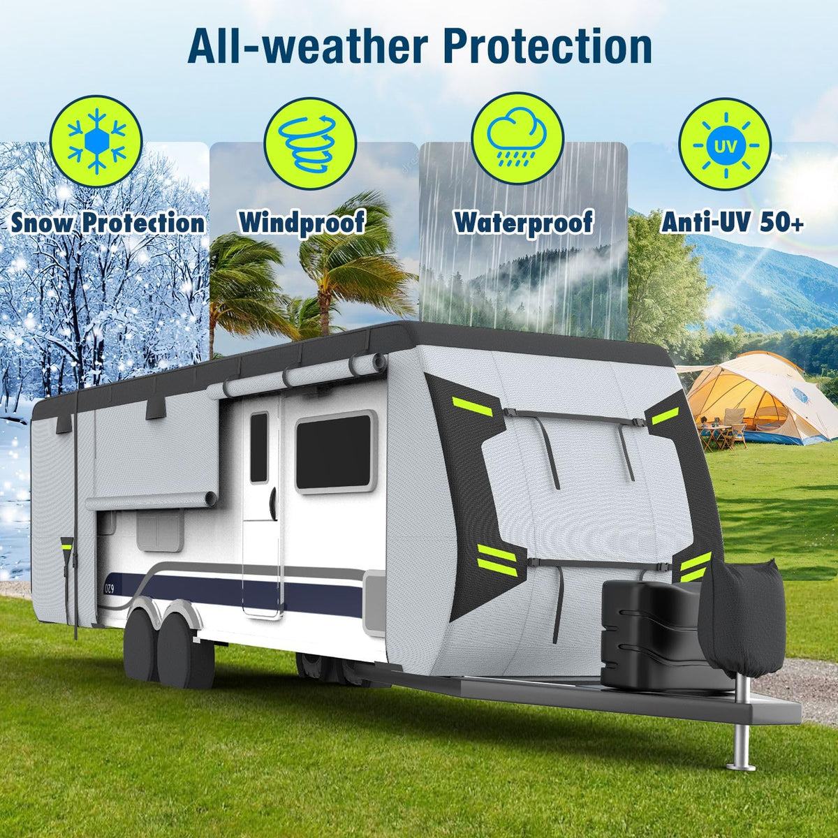 MOFCOVER 8-Layer Travel Trailer Cover – Black/Gray