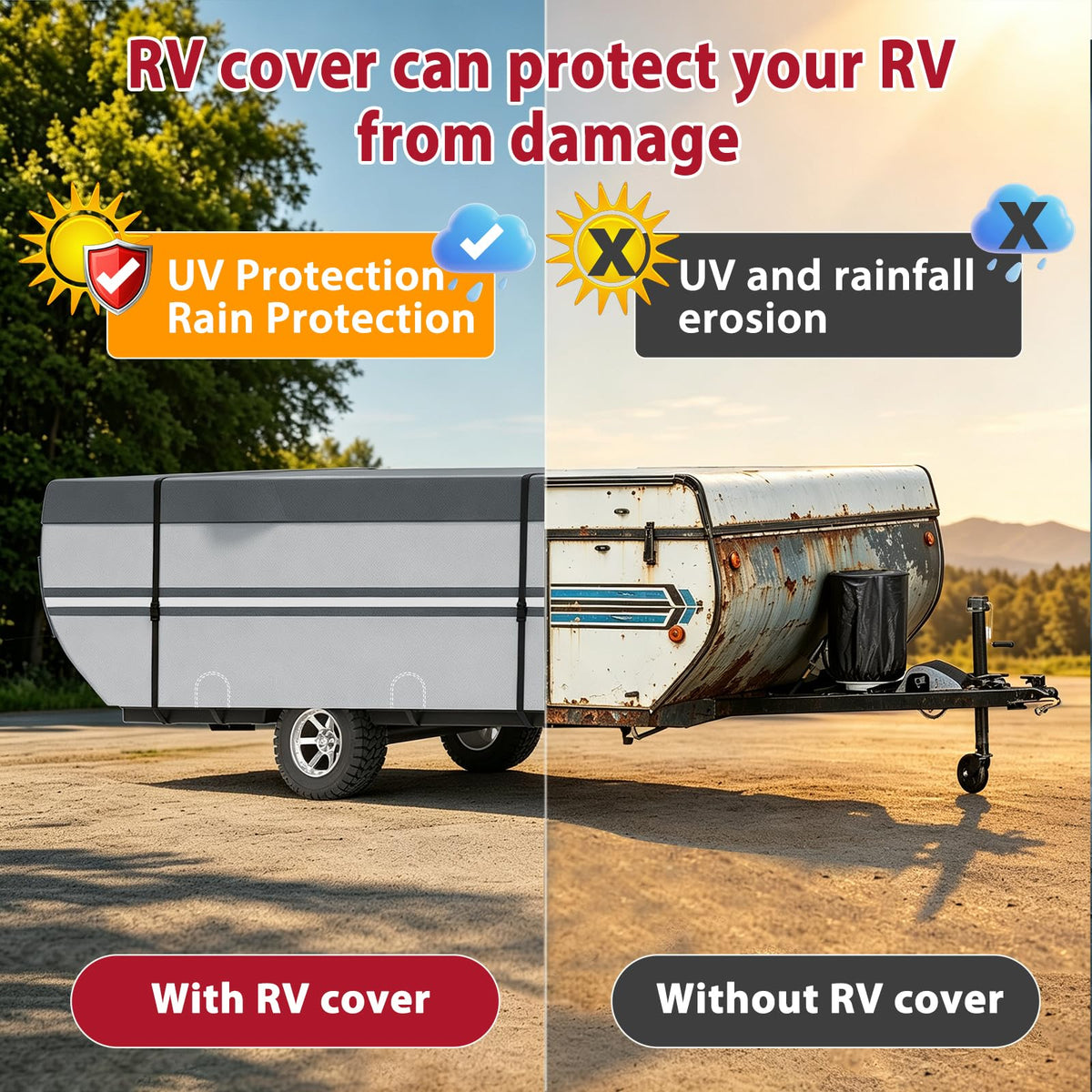 MOFCOVER 9-Layer Waterproof Pop-Up Camper Cover – Grey, 8–14 ft