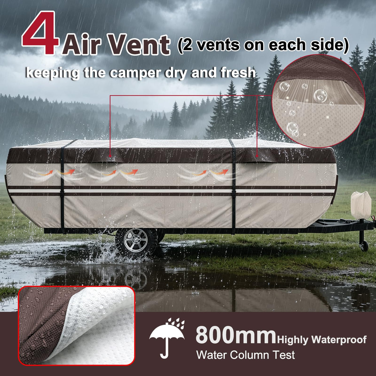 MOFCOVER 9-Layer Waterproof Pop-Up Camper Cover – Brown, 8–16 ft