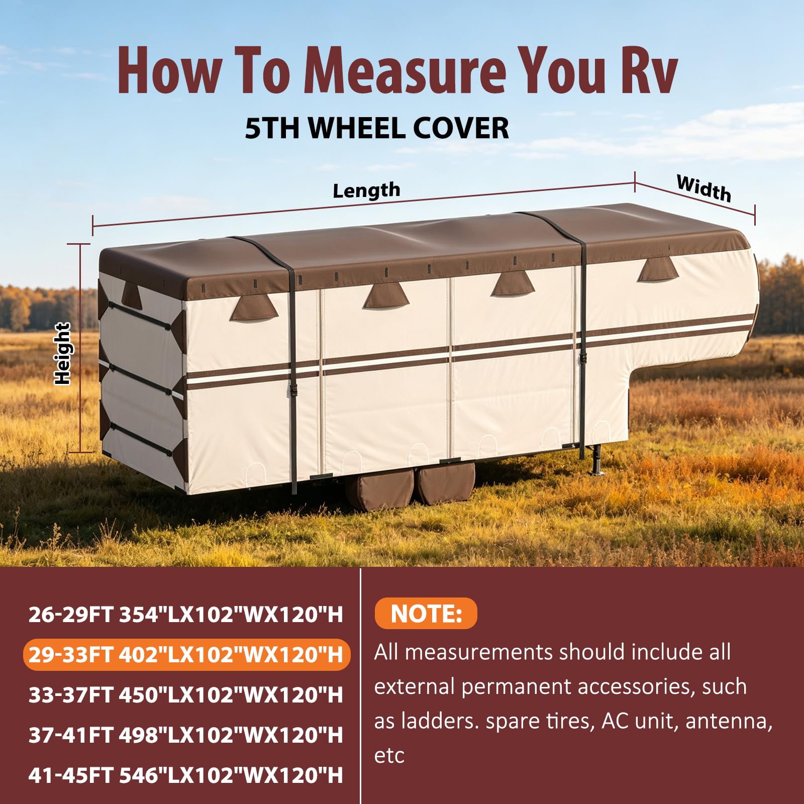 MOFCOVER 5th Wheel RV Cover 26-29ft,Chestnut brown