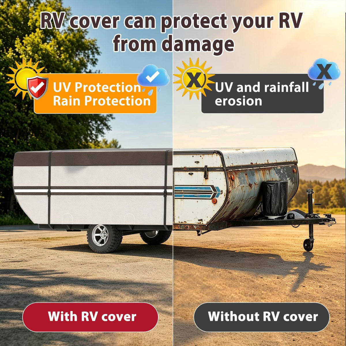 MOFCOVER 9-Layer Waterproof Pop-Up Camper Cover – Brown, 8–16 ft