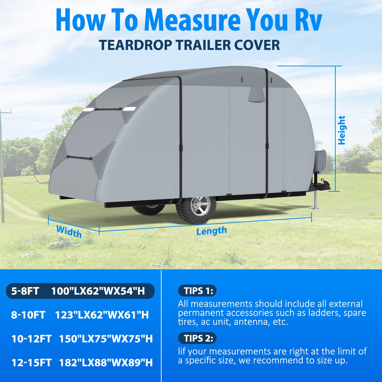 MOFCOVER Teardrop Trailer Cover 10-12FT