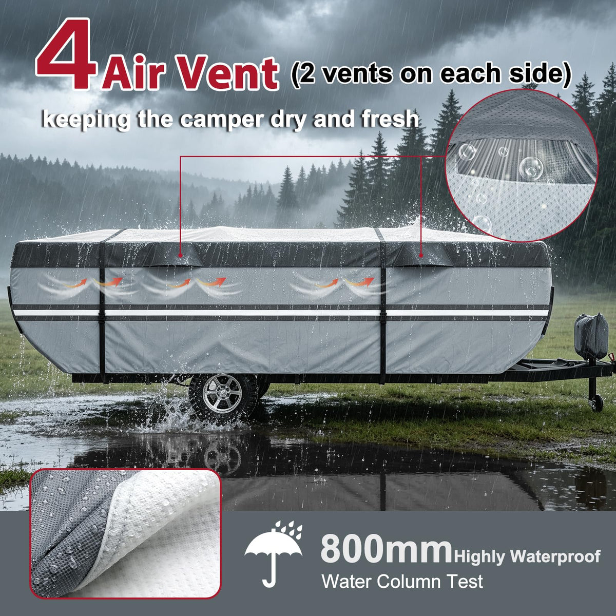 MOFCOVER 9-Layer Waterproof Pop-Up Camper Cover – Grey, 8–14 ft