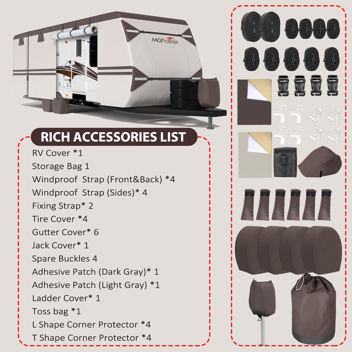 MOFCOVER 9-Layer Waterproof Travel Trailer RV Cover with 4 Tire Covers – 16–30 ft