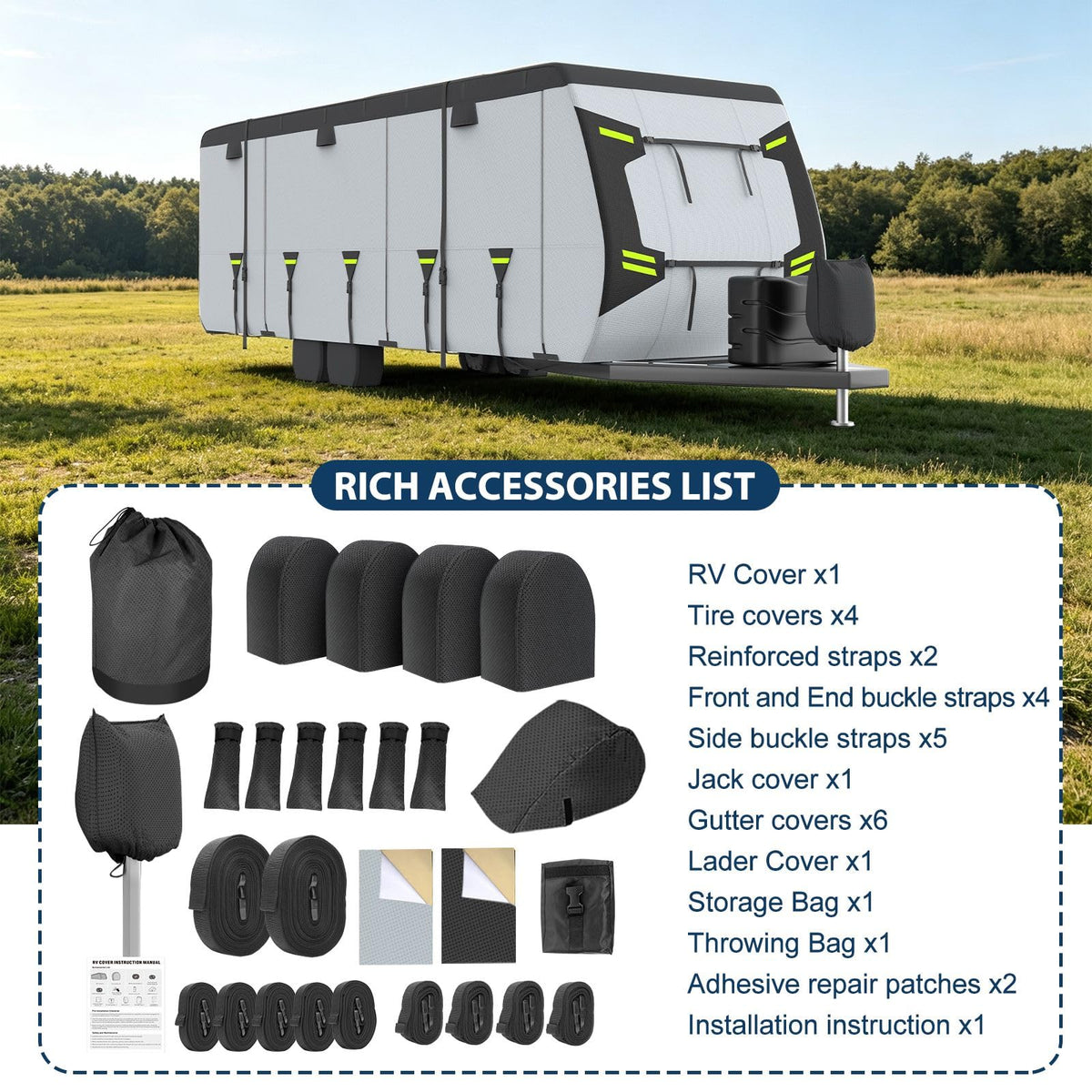 MOFCOVER 8-Layer Travel Trailer Cover – Black/Gray