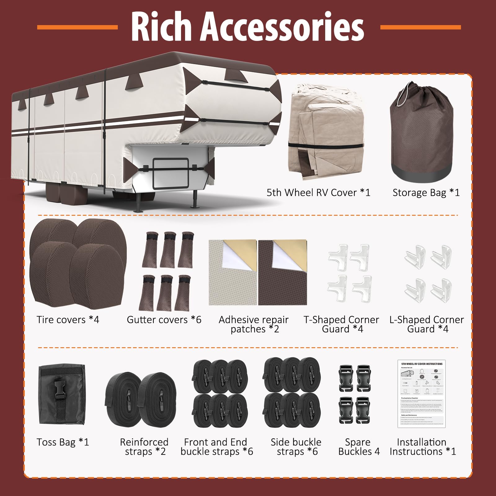 MOFCOVER 5th Wheel RV Cover 26-29ft,Chestnut brown